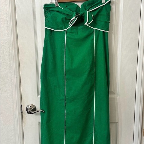NWT Anthropologie Maeve Strapless Twist Front Linen Blend Green Midi Dress -  XL - Picture 3 of 7